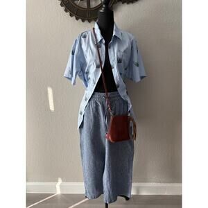 H & M LOGG Wide Leg Capri Pants Blue Sz 8 Nautical Granola Coastal Grandma Beach